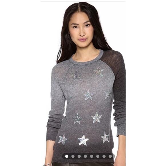 Wildfox White Label Star Gazer Gray Ombré Sequin Sweater Size S Boho Glam Indie - Picture 2 of 11